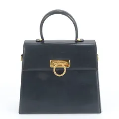 サルヴァトーレフェラガモ ガンチーニ レザー ハンドバッグ トップハンドル トート ネイビー ゴールド 金具 レディース REE DQ70-5【中古】