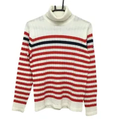 キャロウェイ タートルネックセーター 白×レッド ボーダー ニット ウール混 ハイネック レディース L ゴルフウェア Callaway