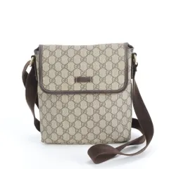 美品 グッチ GGスプリーム 223666 レザー ショルダーバッグ 斜め掛け メッセンジャー 通勤 ブラウン 茶色 メンズ REM DS26-3【中古】