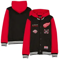 ニューエラ メンズ アウター ジャケット・ブルゾン フリース パーカー Mens New Era BlackRedetroit Red Wings FullSnap Fleece Hoodie Jacket Rdw Black ブラック
