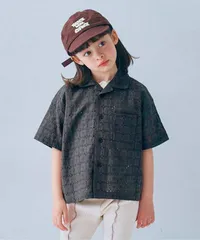 アイレットレース半袖シャツ リンク セットアップ可　p.premier P209016　チャコール