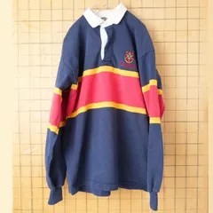 90s CANADA製 BARBARIAN バーバリアン Queen's UNIVERSITY 長袖ラガーシャツ ネイビー メンズXL アメリカ古着　031926ss48のサムネイル