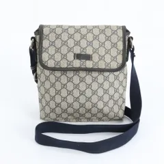 グッチ GGスプリーム 223666 レザー ショルダーバッグ 斜め掛け メッセンジャー ビジネス 通勤 本革 ネイビー メンズ REM DS46-6【中古】