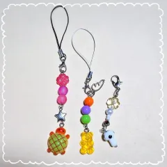 カメ メロンパン ハリボー きのこ スマートフォン ストラップ ビーズキーホルダー 3個 一緒に