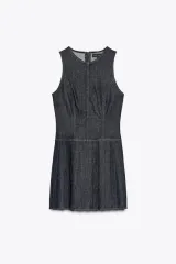 XS) ザラ プリーツ デニム ONE PIECE 新品