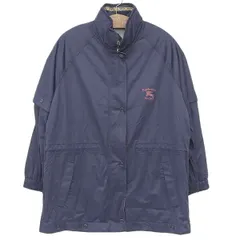 BURBERRY バーバリー 三陽商会 レトロ サイズL ナイロン ジップアップ 長袖 半袖 着脱可能 アウター ジャケット メンズ ネイビー YB0111 【中古】