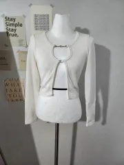 クロップド バックル ニット カーディガン アイボリー 新品