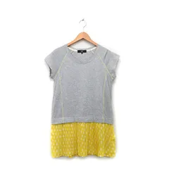 アツロウタヤマ ATSURO TAYAMA ワンピース 半袖 プリーツ ミニ 切替 コットン ドット 38 グレー 灰 イエロー 黄 /KT9