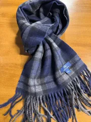 FREE ゴビ GOBI モンゴリアン カシミア CHECK フリンジマフラー ネイビー