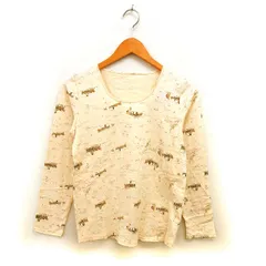 フランシュリッペ franche lippee タグ付き プリント カットソー Tシャツ ラウンドネック コットン 綿 長袖 M ベージュ /NT18のサムネイル