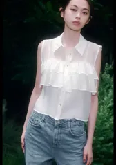 (新品) ZARA ザラ フリル セミ シースルー トップス