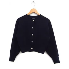 グリーンレーベルリラクシング ユナイテッドアローズ green label relaxing ビジューボタン カーディガン 丸首 無地 ネイビー 紺 /FT23