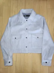 ZARA クロップド ジャケット ライトブルー L