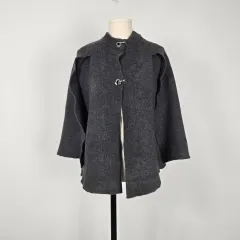 0172 ザラ ウールブレンド ケープ スタイル ジャケット チャコール グレーS