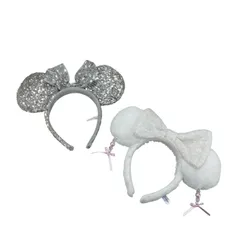 186000 現状品 Disney ディズニー カチューシャ　まとめ スパンコール シルバー、ホワイト ミニーマウス レディース 2点まとめ売り