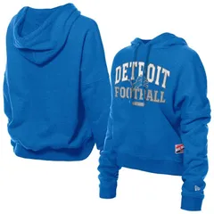 ニューエラ レディース トップス Tシャツ スウェット パーカー Womens New Era Blue Detroit Lions Throwback Boxy Hoodie Sweatshirt Lns Blue ブルー