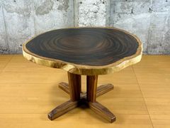 878□ モンキーポッド 丸テーブル 輪切り ダイニング 座卓 一枚板
