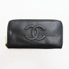 T12-k056 CHANEL シャネル ココマーク キャビアスキン ラウンドファスナー長財布 ブラック