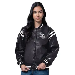 スターター レディース アウター ジャケット・ブルゾン レザー Womenstarter Black Minnesota Vikings Higheat Vegan Leather FullSnapのサムネイル