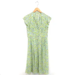 イエナ IENA シャツワンピ ワンピース スキッパー 花柄 ロング フレア 半袖 38 ミントグリーン イエロー /TT