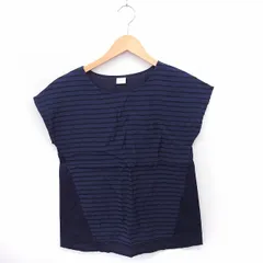 テチチ Te chichi シャツ ブラウス ボーダー 丸首 フレンチスリーブ 綿 M ネイビー 紺 /FT28