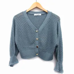 エムズエキサイト EMSEXCITE ニット カーディガン クロップド丈 Vネック 長袖 綿混 かぎ針編み リブ M ブルーグレー 青 灰 /HT27