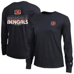 チャンピオン レディース トップス Tシャツ 長袖 Womens Champion Black Cincinnati Bengals Core LongSleeve TShirt Bng Black ブラック