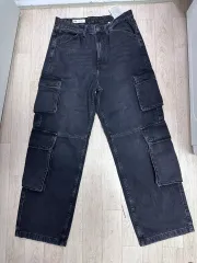 ZARA ザラ ブラックデニム ワイド カーゴ パンツ (EUR 40 / 31-32)