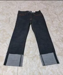 ブラックデニム ロールアップ デニム ズボン 32 (新品)