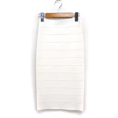ビーシービージーマックスアズリア BCBGMAXAZRIA ストレッチ タイトスカート ひざ丈 ティアード 無地 ニット XS ホワイト 白 /FT32のサムネイル
