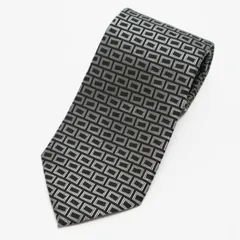 S06-k062 HERMES エルメス デザイン総柄 シルク ネクタイ ブラック/グレー