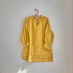 M (110) マスタード シャーリング 袖 ONE PIECE 春 秋