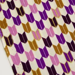 1ｍ　2000-107C パープル　和柄 生地 矢羽根 模様 布 シーチング 綿 モダン 紫 赤 古典 伝統柄 和風 布地 110cm幅