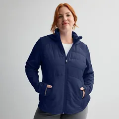 Tek Gear レディース アウター ジャケット・ブルゾン プラスサイズ Plusize Tek Gear Mixed Media Jacket Navy Romance ネイビー