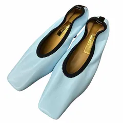 ルタロン Le Talon GRISE レザー スクエア ストレッチ パンプス ローヒール 22.5㎝ 水色 ブルー レディース