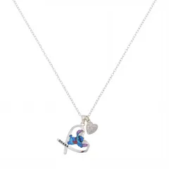ディズニー レディース アクセサリー ネックレス・チョーカー・ペンダントトップ レース Disneys Lilo Stitch Fine Silver Plated Open Heart Cubic Zirconia Pendant Necklace Silv