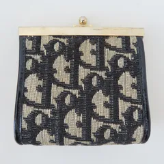 K09 Christian Dior クリスチャンディオール トロッター キャンバス/レザー がま口 コインケース ネイビー