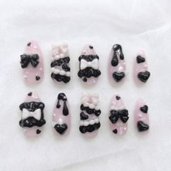 ‪‪❤︎‬ No.96 量産型 地雷系 フリル リボン ネイルチップ ‪‪❤︎‬ 即購入OK】3D 量産型 地雷系ネイル ネイルチップ 10枚｜リボン フリル