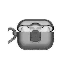 【新品】 【UNIQ】 AirPods 4 / AirPods Pro 3 開閉 ロック 機能付き クリアケース 衝撃 吸収 保護 カラビナ付き GLASE PRO (スモーク, AirPods Pro 3)