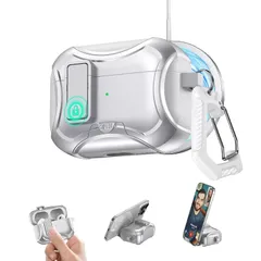 【新品】 AirPods Pro 3 ケース 安全ロック付き 自動弾蓋 エアーポッズ プロ 第3世代 用 保護ケース 銀 スマホスタンド機能付き 耐衝撃 カラビナ付き MagSafeワイヤレス充電対応 紛失防止 (シルバー, AirPods Pro3) 0