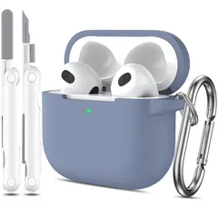 【新品】 R-fun AirPods 第3世代ケースカバー クリーナーキットとキーチェーン付き Apple AirPods 3 2021用ソフトシリコン保護ケース ブルーグレー 1