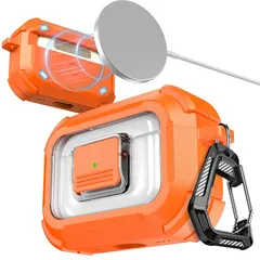 【新品】 RFUNGUANGO AirPods Pro 第3世代 対応ケース クリーニングキット付属 MagSafe対応 マグネット式自動ロック iPod Pro 充電ケース (USB-C/Lightningケーブル付き) - オレンジ