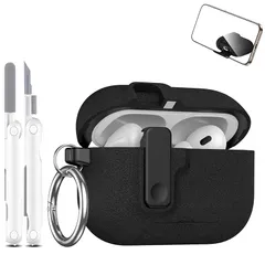 【新品】 ANYOGRO AirPods Pro 3 ケース と互換性のある AirPods Pro 第3世代 保護ケース 安全ロック付き スタンド機能付き マット 耐衝撃 ワイヤレス充電対応 男女兼用 キーホルダーとクリーニングキット付き 黒 ブラック 0
