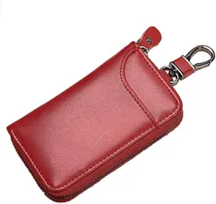 KASSAI 本革キーケース ラウンドファスナー スマートキー対応 カード収納 日本国内検品 (レッド)