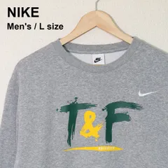 NIKE ナイキ T&F WHITEFISH プリント スウェット トレーナー クルーネック 裏起毛 スウッシュ L グレー 古着