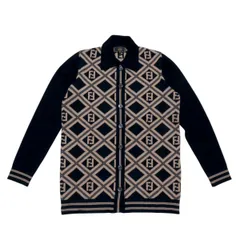 FENDI フェンディ ズッカ ロゴボタン ウール 長袖ニットセーター カーディガン 40 チャ/ブラック T2602-k133