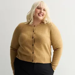 ナインウェスト レディース アウター ニット・セーター クルーネック プラスサイズ カーディガン Plusize Nine West Crew Neck Cardigan Camel キャメル