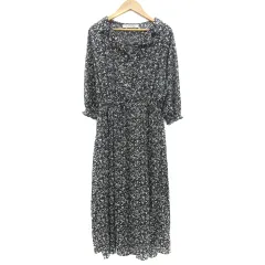 レイカズン Ray cassin シャツワンピース ロング丈 七分袖 オープンカラー 総柄 マルチカラー F ネイビー 紺 /YM2