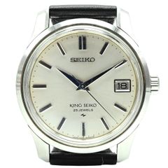 SEIKO KINGSEIKO セイコー キングセイコー メダリオン 25石 デイト SS/革ベルト 手巻き時計 4402-8000 シルバー文字盤 M2601-k073