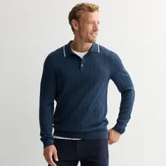 ソノマ メンズ アウター ニット・セーター ポロシャツ Mensonoma Goods For Life Long Sleeve Sweater Polo Blue Heather ヘザーのサムネイル